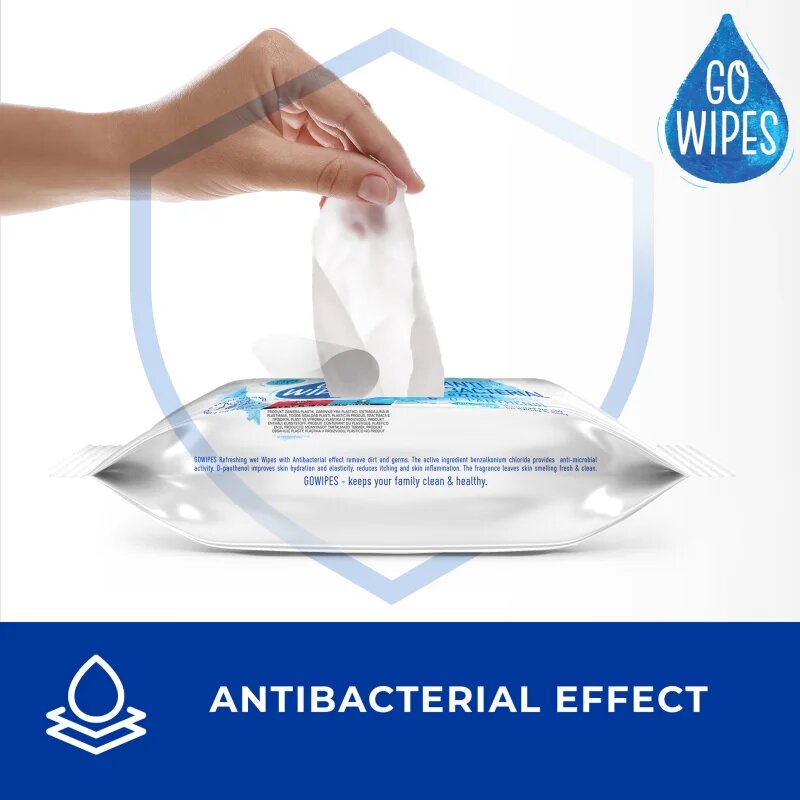 GoWipes Anti-Bacterial Effect D-Panthenol vlažni čistilni robčki s protibakterijskim učinkom 60 kos