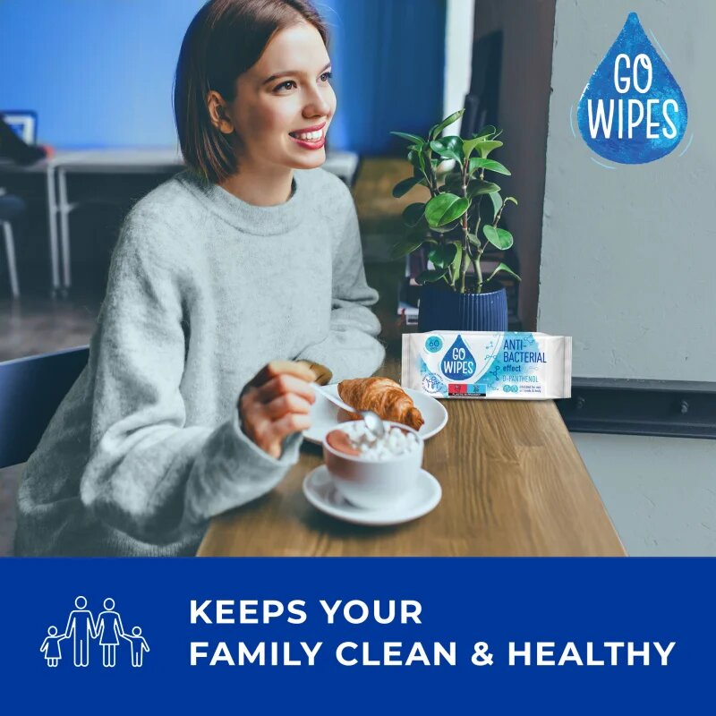 GoWipes Anti-Bacterial Effect D-Panthenol vlažni čistilni robčki s protibakterijskim učinkom 60 kos
