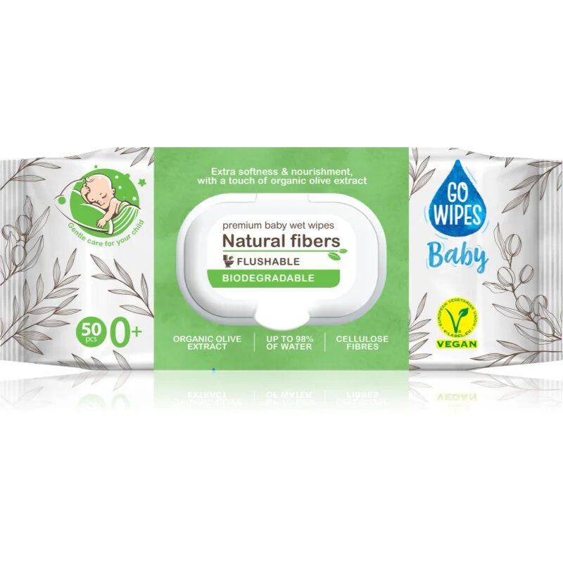 GoWipes Baby Natural Fibers otroški nežni vlažni robčki za občutljivo kožo 0+ 50 kos