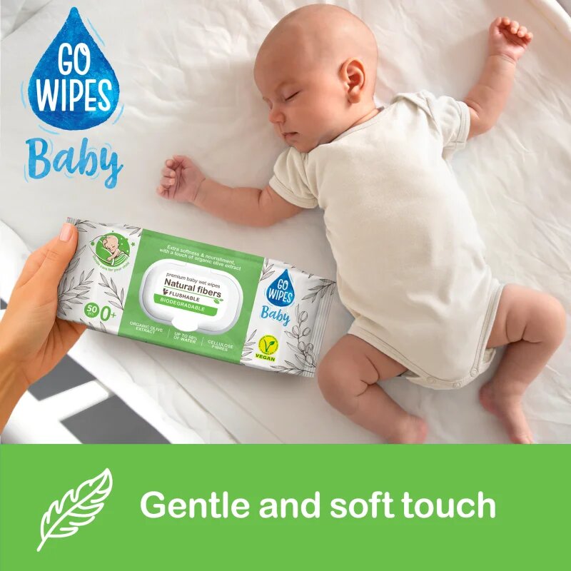 GoWipes Baby Natural Fibers otroški nežni vlažni robčki za občutljivo kožo 0+ 50 kos