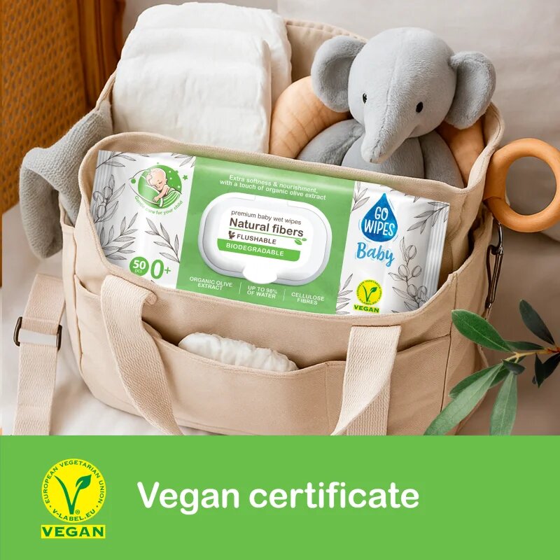GoWipes Baby Natural Fibers otroški nežni vlažni robčki za občutljivo kožo 0+ 50 kos