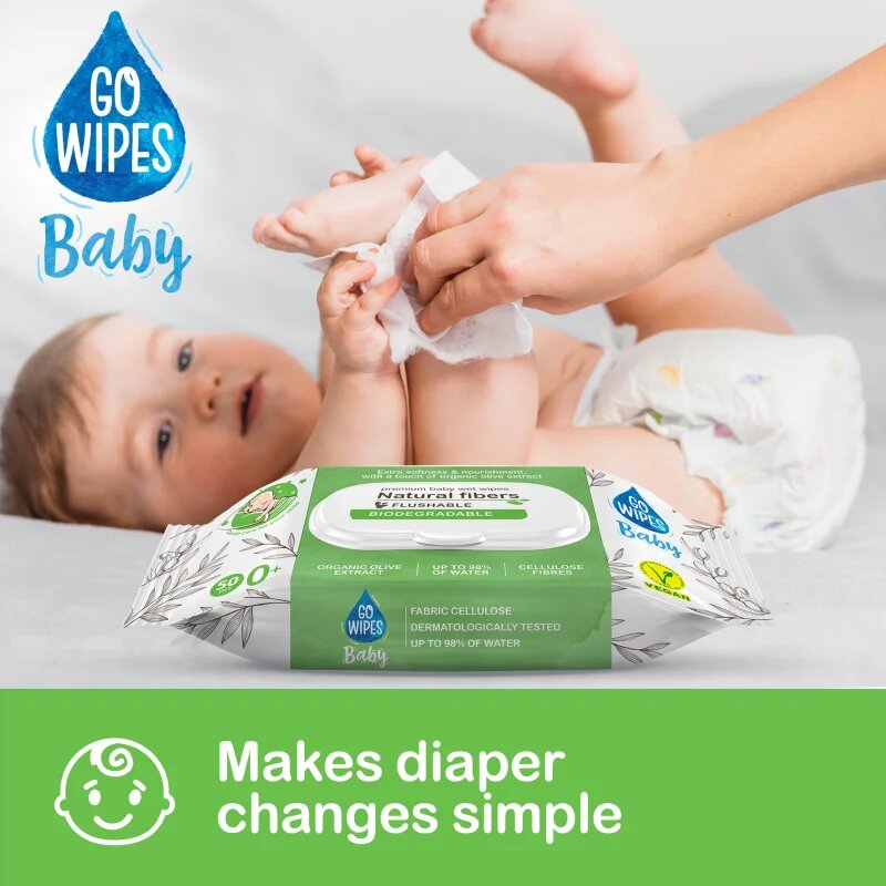 GoWipes Baby Natural Fibers otroški nežni vlažni robčki za občutljivo kožo 0+ 50 kos