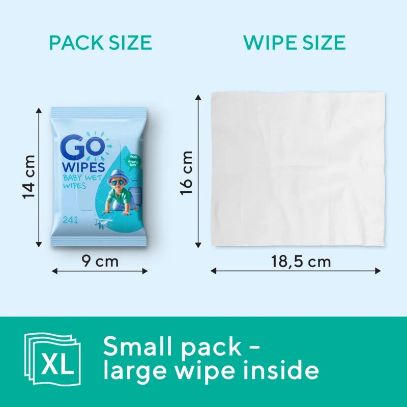 GoWipes Baby Wet Wipes otroški nežni vlažni robčki za zelo občutljivo suho in atopično kožo 24 kos