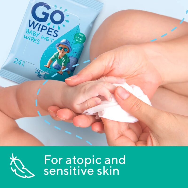 GoWipes Baby Wet Wipes otroški nežni vlažni robčki za zelo občutljivo suho in atopično kožo 24 kos