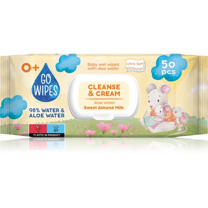 GoWipes Cleanse & Cream Sweet Almond Milk otroški nežni vlažni robčki za občutljivo kožo aloe vera 0+ 50 kos