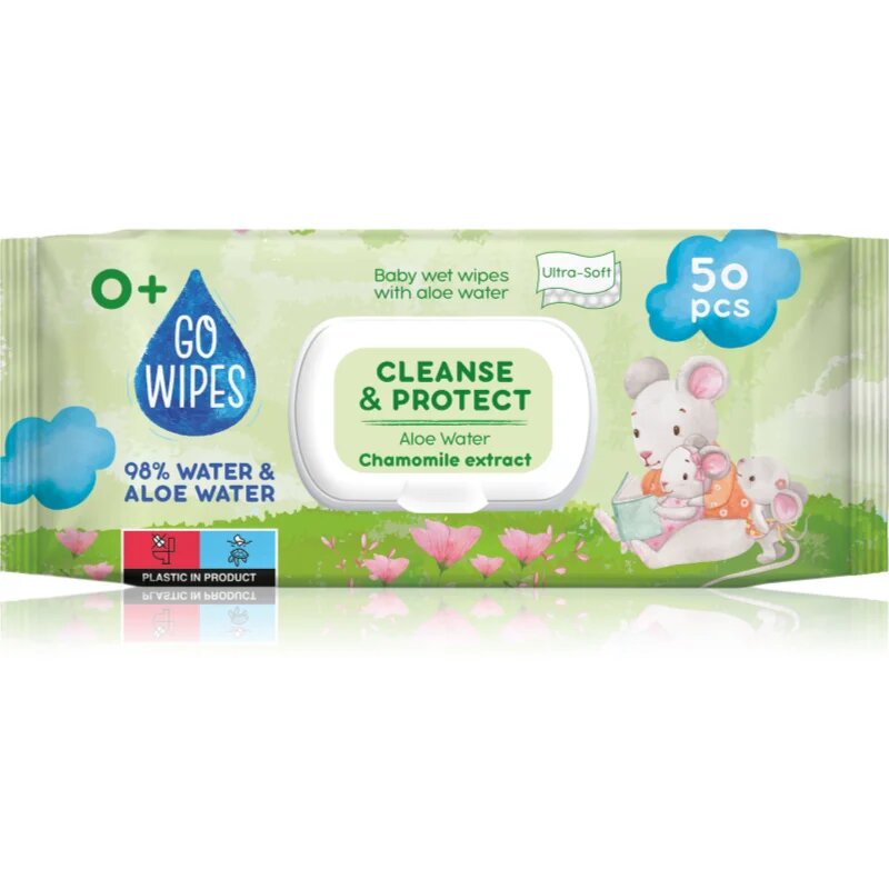 GoWipes Cleanse & Protect Chamomile extract otroški nežni vlažni robčki z aloe vero 50 kos