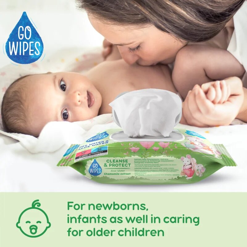 GoWipes Cleanse & Protect Chamomile extract otroški nežni vlažni robčki z aloe vero 50 kos