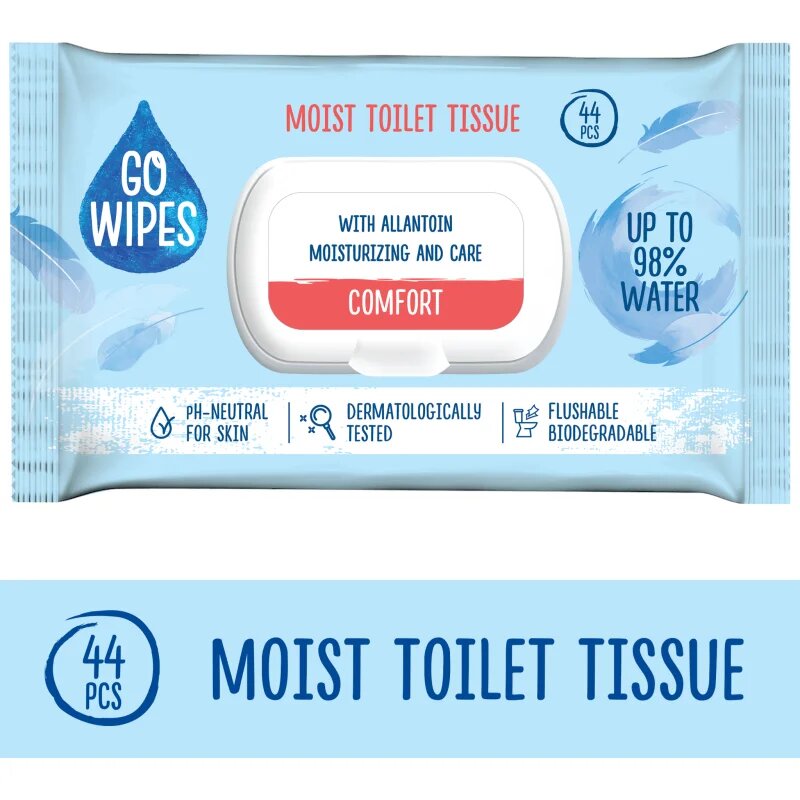 GoWipes Comfort vlažilni toaletni papir za občutljivo kožo 44 kos