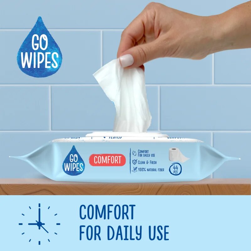 GoWipes Comfort vlažilni toaletni papir za občutljivo kožo 44 kos