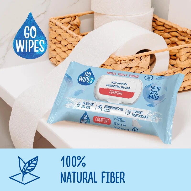 GoWipes Comfort vlažilni toaletni papir za občutljivo kožo 44 kos