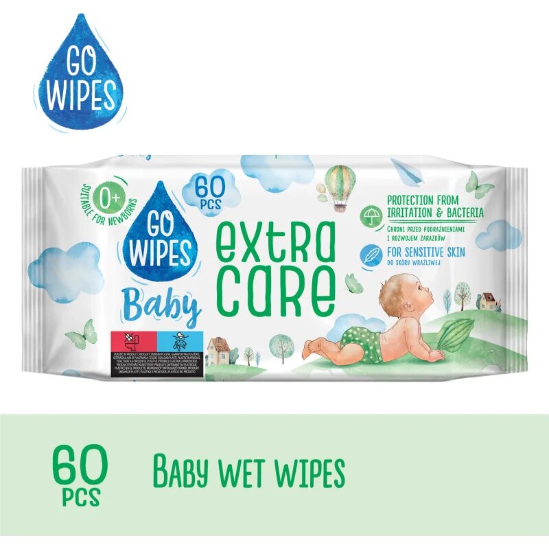 GoWipes Extra Care vlažni čistilni robčki za otroke za občutljivo kožo 0+ 60 kos