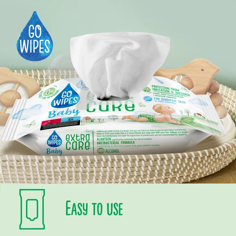 GoWipes Extra Care vlažni čistilni robčki za otroke za občutljivo kožo 0+ 60 kos