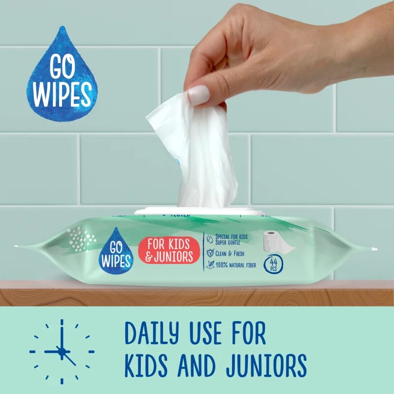 GoWipes For Kids & Juniors vlažilni toaletni papir za občutljivo kožo za otroke 44 kos