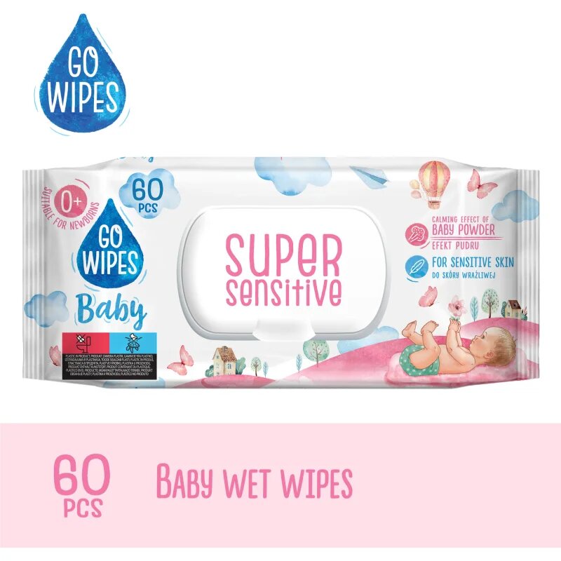 GoWipes Super Sensitive vlažni čistilni robčki za otroke za občutljivo kožo 0+ 60 kos