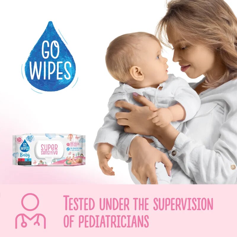 GoWipes Super Sensitive vlažni čistilni robčki za otroke za občutljivo kožo 0+ 60 kos