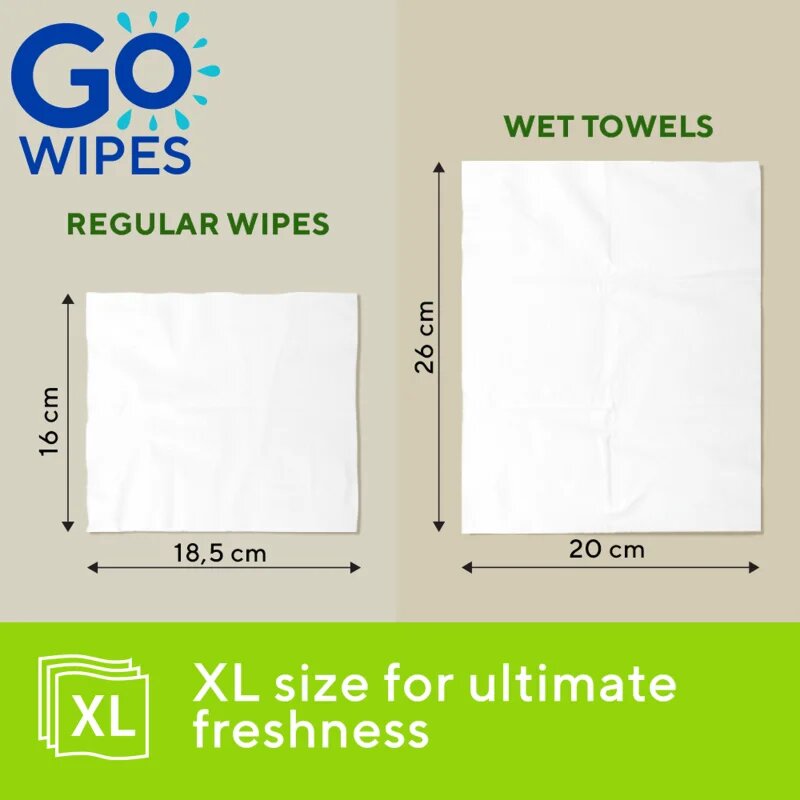 GoWipes Wet Towels osvežujoče vlažne brisačke 26x20 cm 15 kos