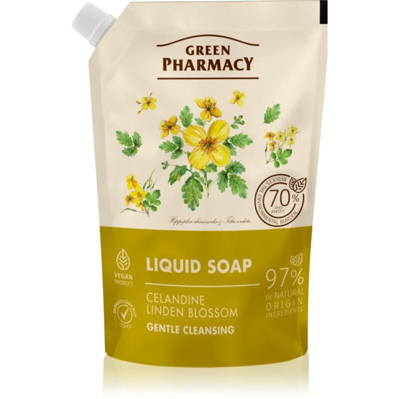 Green Pharmacy Celandine & Linden tekoče milo za roke nadomestno polnilo 460 ml