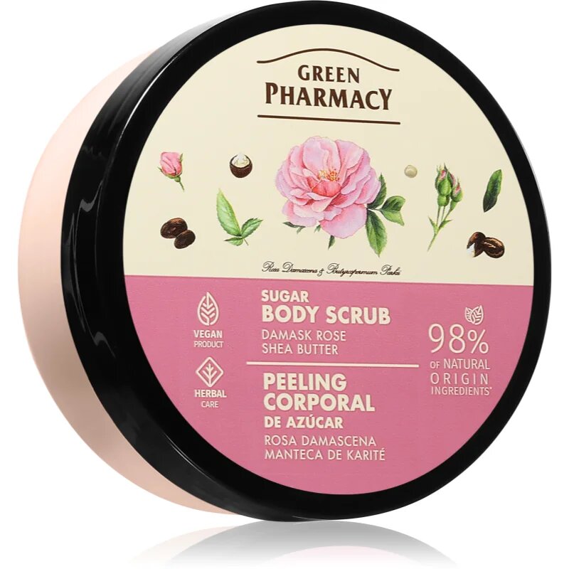 Green Pharmacy Damask Rose & Shea Butter Body Scrub sladkorni piling za telo 200 ml