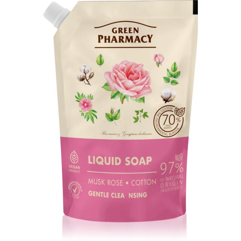 Green Pharmacy Musk Rose & Cotton tekoče milo nadomestno polnilo 460 ml