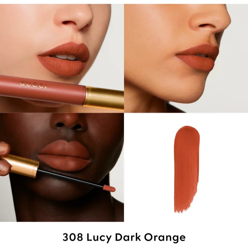 Gucci Beauty Rouge à Lèvres Matte Lipstick mat tekoča šminka odtenek 308 Lucy Dark Orange 6.5 ml