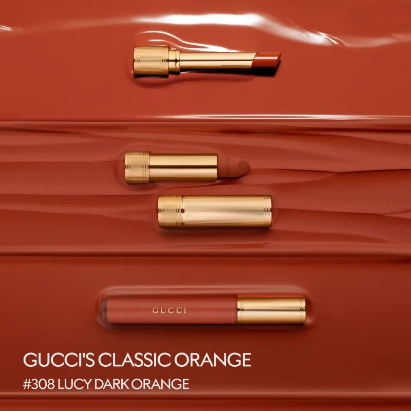 Gucci Beauty Rouge à Lèvres Matte Lipstick mat tekoča šminka odtenek 308 Lucy Dark Orange 6.5 ml