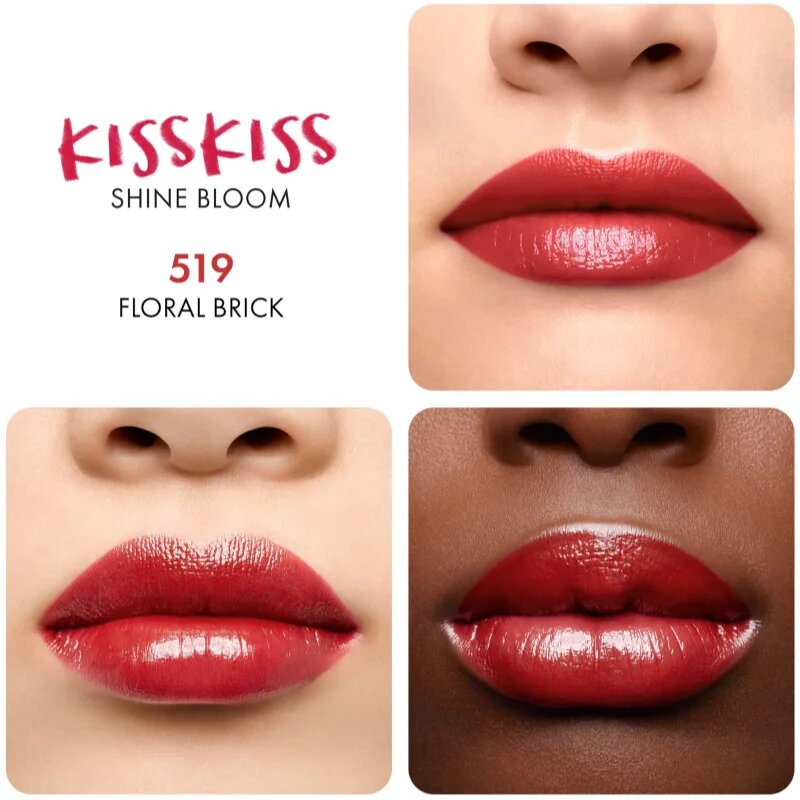 GUERLAIN KissKiss Shine Bloom šminka z bleščečim finišem odtenek 519 Floral Brick 3.5 g