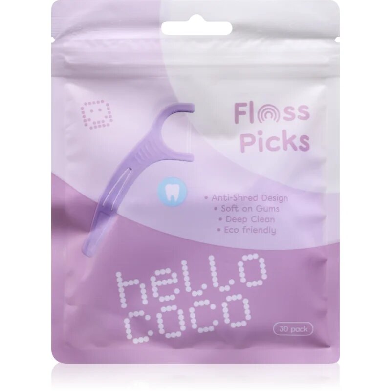 Hello Coco Floss Picks dentalni zobotrebci z zobno nitko 30 kos