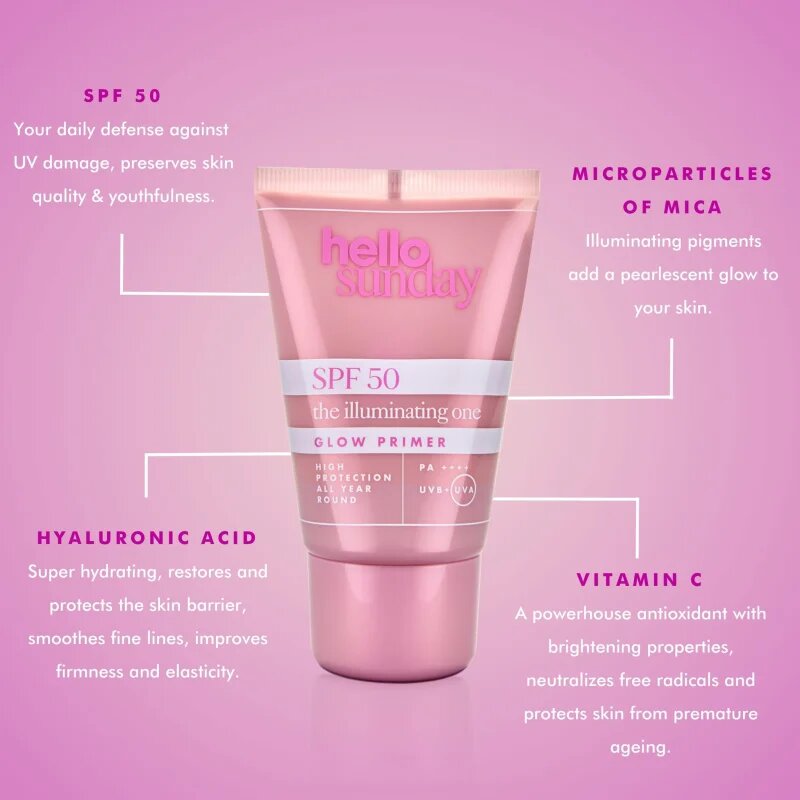 hello sunday the illuminating one zaščitna podlaga za make-up SPF 50 50 ml