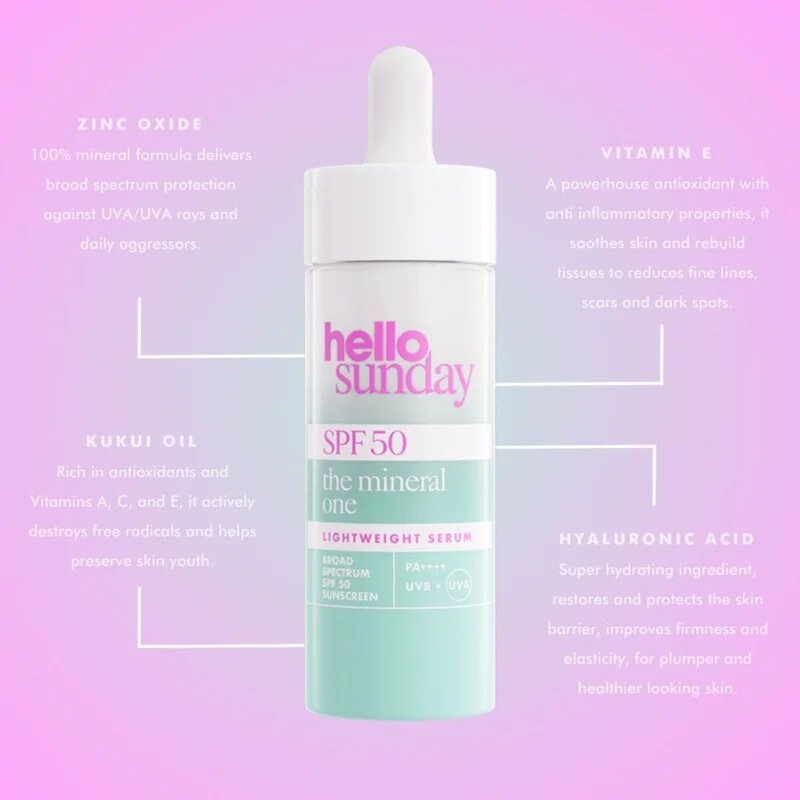 hello sunday the mineral one lightweight serum drops lahki serum SPF 50 30 ml