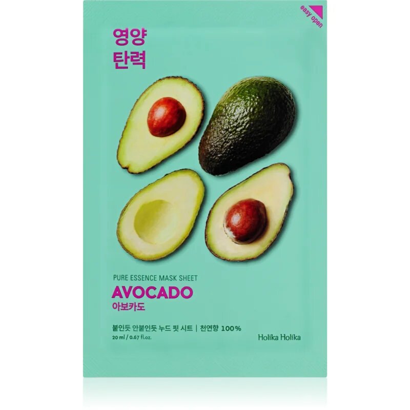 Holika Holika Pure Essence Avocado pomirjevalna tekstilna maska 20 ml