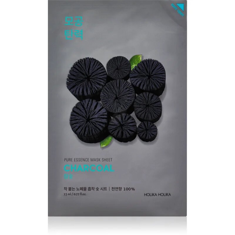 Holika Holika Pure Essence Charcoal čistilna tekstilna maska z aktivnim ogljem 23 ml