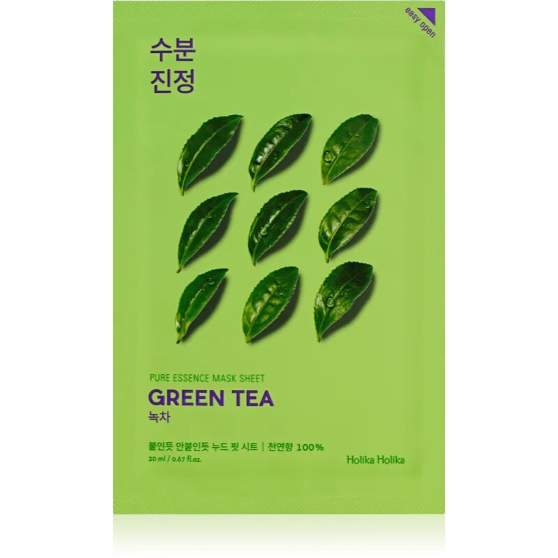 Holika Holika Pure Essence Green Tea negovalna maska iz platna za občutljivo in pordelo kožo 23 ml