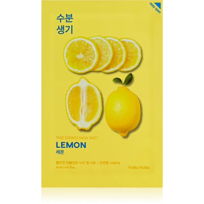 Holika Holika Pure Essence Lemon maska iz platna z mehčalnim in osvežilnim učinkom z vitaminom C 20 ml