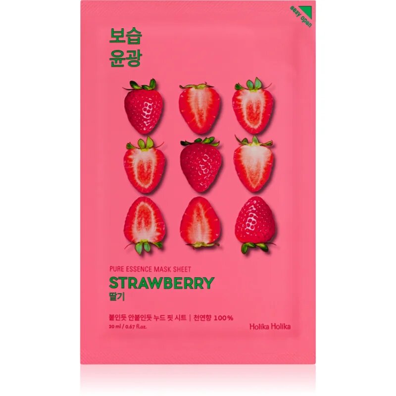 Holika Holika Pure Essence Strawberry revitalizacijska maska iz platna za poenoten odtenek kože 23 ml