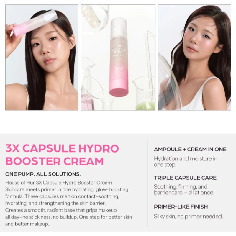 House of Hur 3X Capsule Hydro Booster Cream vlažilna podlaga za posvetlitev in zgladitev kože 50 ml