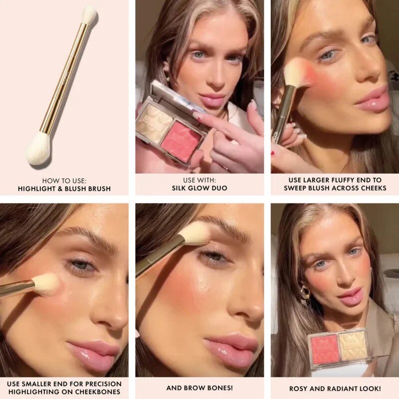 ICONIC London Highlight & Blush Brush obojestranski čopič za rdečilo in obrobljanje 1 kos