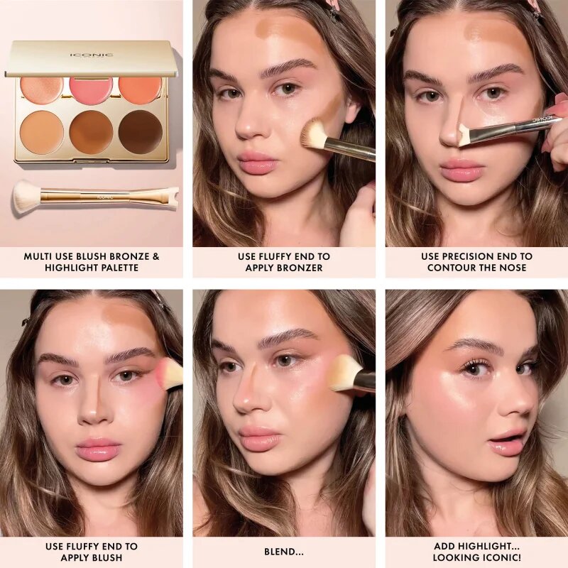 ICONIC London Multi-Use Cream Blush Bronze and Highlight Palette večnamenska paleta za obraz 6x3.2 g
