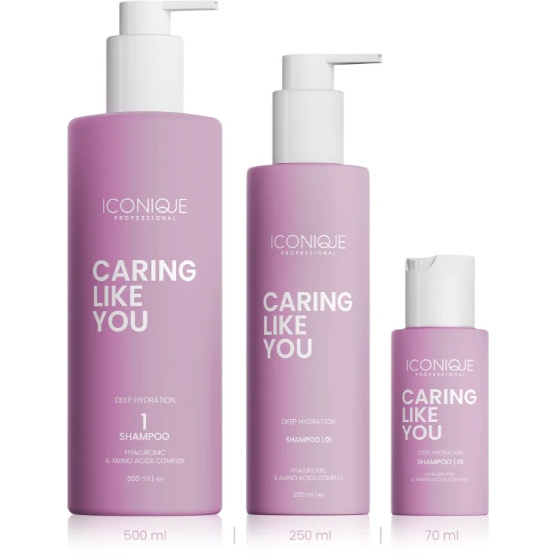 ICONIQUE Professional CARING LIKE YOU Deep Hydration vlažilni šampon za suhe in poškodovane lase 500 ml