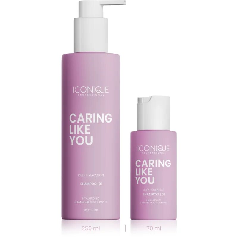 ICONIQUE Professional CARING LIKE YOU Deep Hydration vlažilni šampon za suhe in poškodovane lase 70 ml
