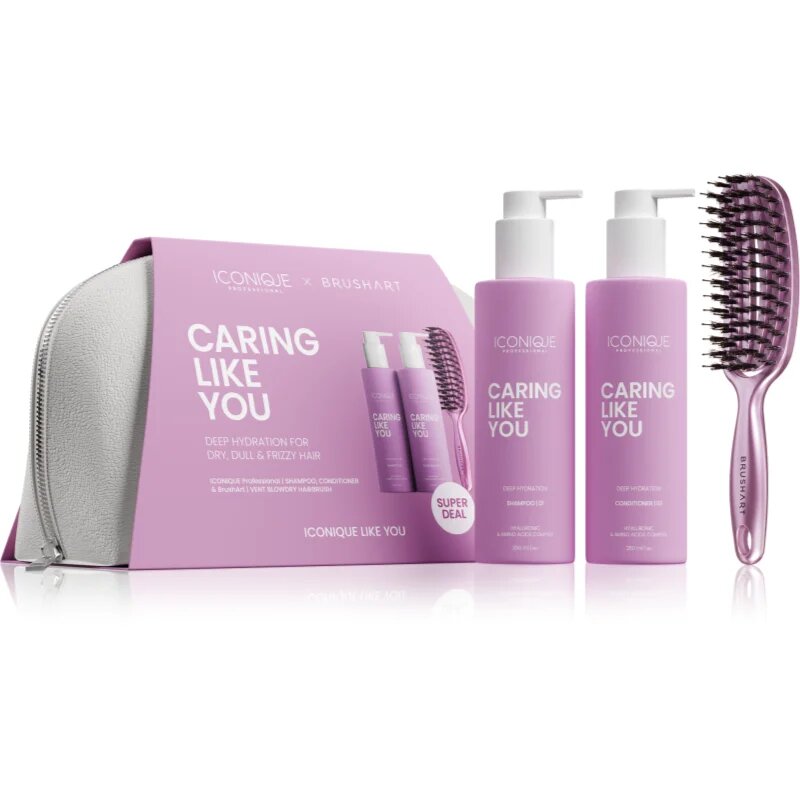ICONIQUE Professional CARING LIKE YOU Set Shampoo 250 ml Conditioner 250 ml BrushArt Brush darilni set za lase in lasišče