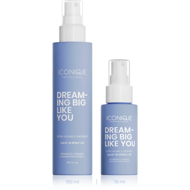 ICONIQUE Professional DREAMING BIG LIKE YOU Volume & Thickness pršilo brez spiranja za povečanje volumna za tanke lase 70 ml
