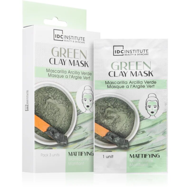 IDC INSTITUTE Green Clay Mask čistilna matirajoča maska z karitejevim maslom 3x8 g