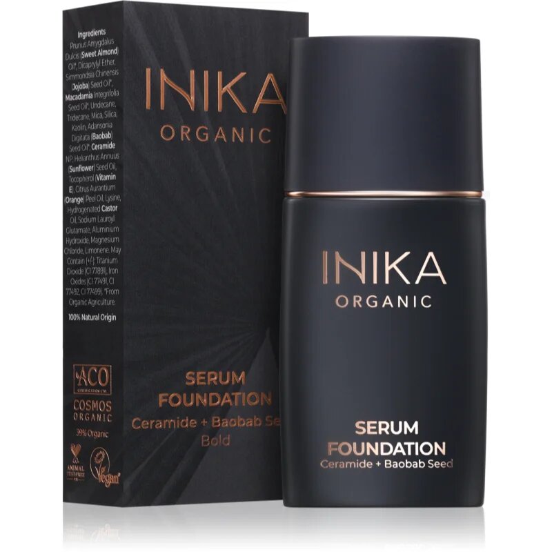 Inika Organic Serum Foundation negovalni tekoči puder za lep obraz odtenek Bold 25 ml