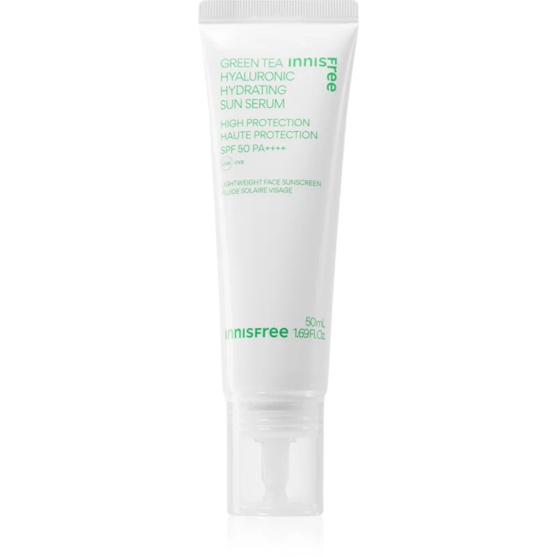 innisfree Green Tea Hyaluronic Sun Serum vlažilni zaščitni fluid s pomirjajočim učinkom SPF 50+ 50 ml