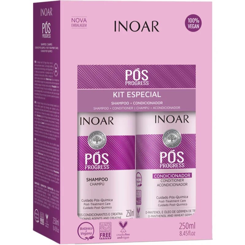 INOAR Pos Progress set za lase po keratinskem ravnanju ali nanoplastiki 2x250 ml