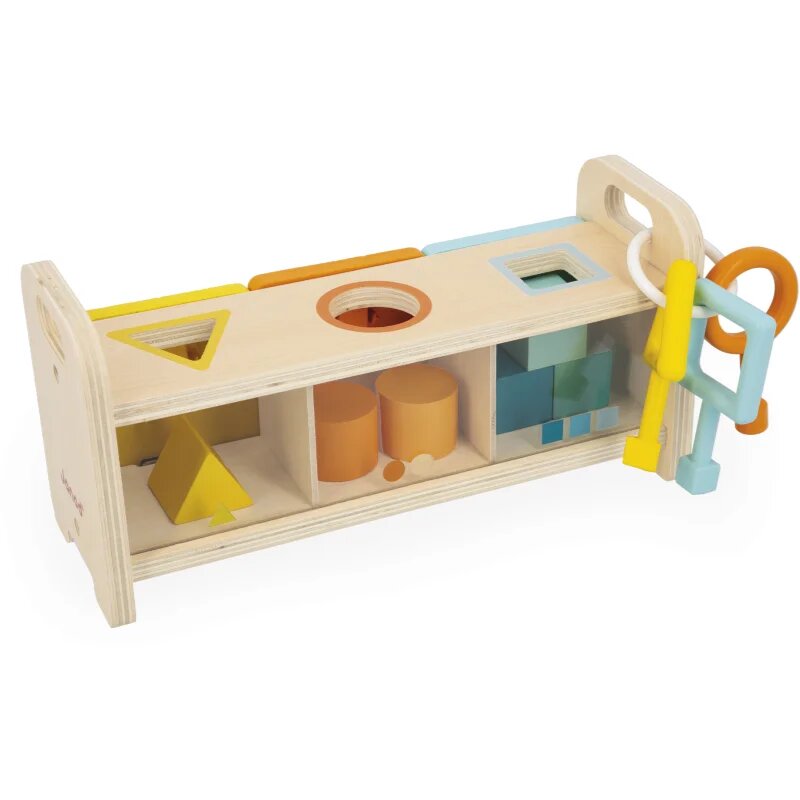 Janod Shape Sorter Box with Keys aktivnostna vstavljanka 18m+ 1 kos
