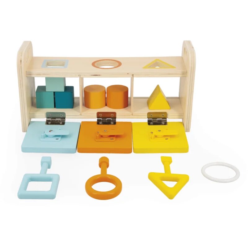 Janod Shape Sorter Box with Keys aktivnostna vstavljanka 18m+ 1 kos