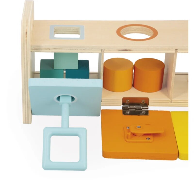 Janod Shape Sorter Box with Keys aktivnostna vstavljanka 18m+ 1 kos