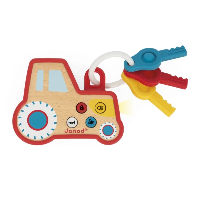 Janod Sound and Light Tractor Keychain aktivnostna igrača iz lesa 18m+ 1 kos