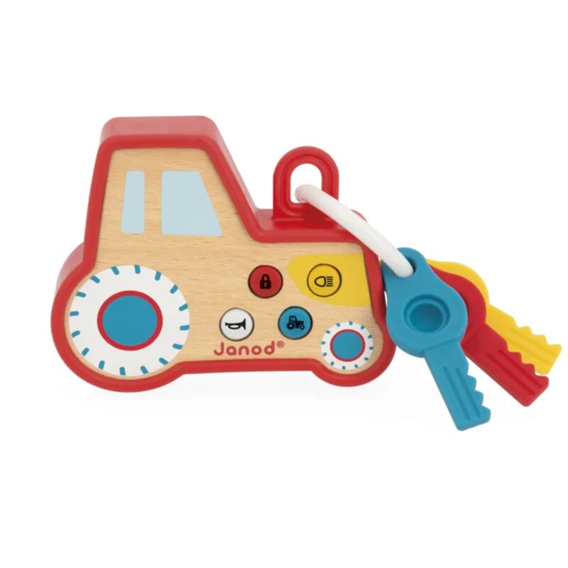 Janod Sound and Light Tractor Keychain aktivnostna igrača iz lesa 18m+ 1 kos